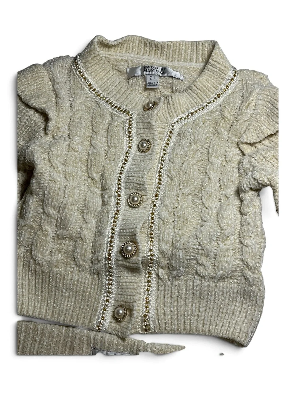 Badgley Mischka Cream Knit Sweater with Gold Threading